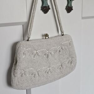 1950s-1960s Vintage Walborg White Beaded Evening Bag Formal Clutch Purse